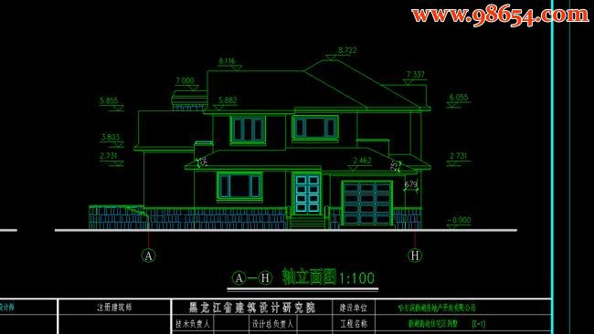 两层327平米新湖高尚住宅区别墅设计图正立面图