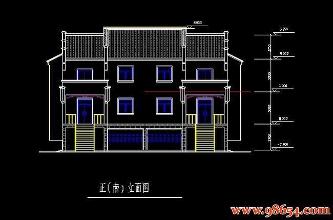 首层面积198平方米2层农村住宅设计施工图正立面图