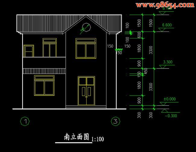 首层80平方米2层农村住址施工图正立面图