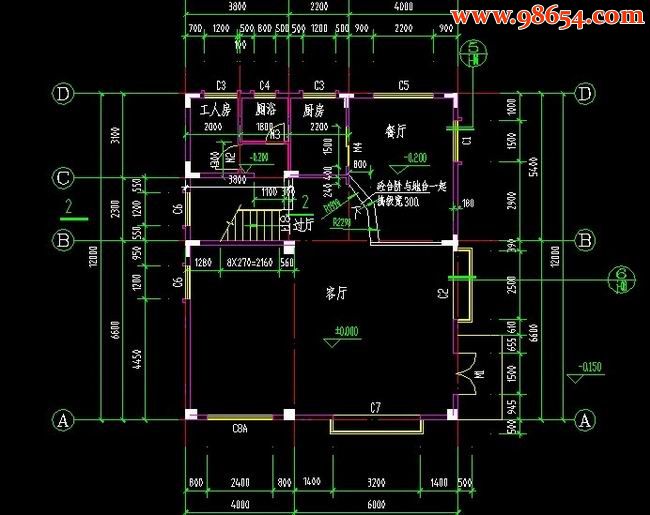 某地独幢三层别墅建施图一楼平面图