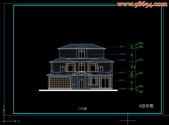 三层6室4厅6卫别墅设计施工图D正立面图