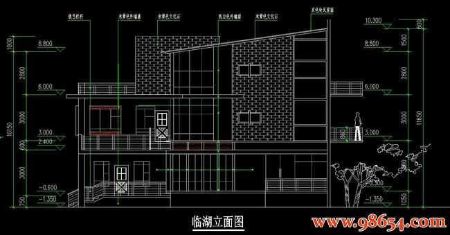 首层面积213平方米3层现代别墅全套设计图正立面图