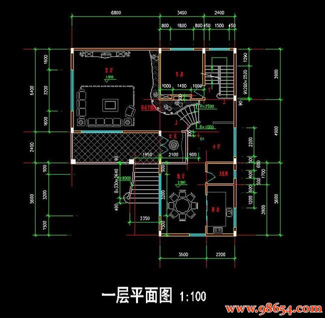 首层面积297平方米3层新潮别墅方案一楼平面图