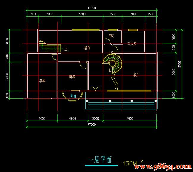 首层面积153平方米3层C型楼盘别墅户型一楼平面图