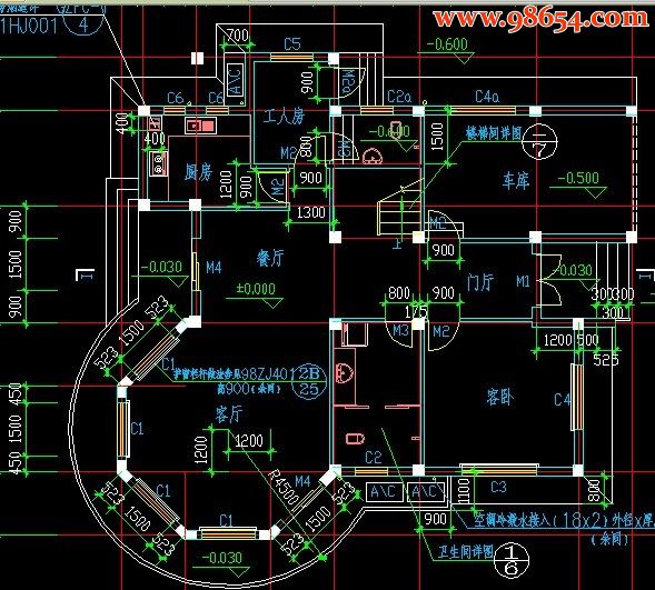 独体三层别墅建施方案图一楼平面图