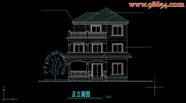 三层5室2厅4卫山庄别墅施工图正立面图