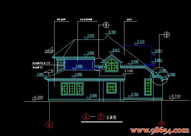 首层面积226平方米2层农村住宅别墅施工图正立面图