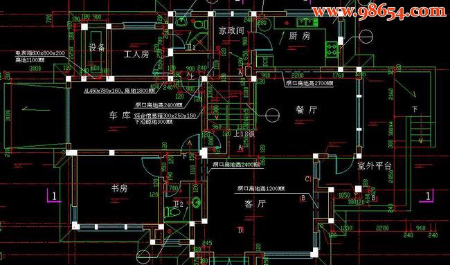 某山庄二层中式私人别墅户型图一楼平面图