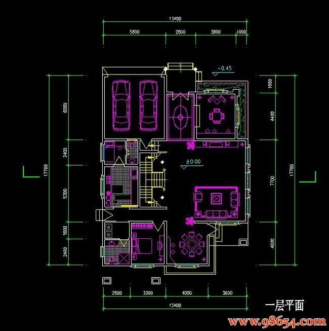 首层面积237平方米2层G型别墅施工图一楼平面图