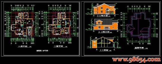 首层面积303平方米2层别墅建筑施工图全套预览图