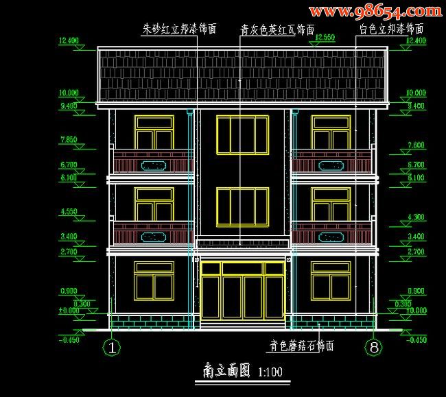 首层146平米3层对称别墅设计图正立面图