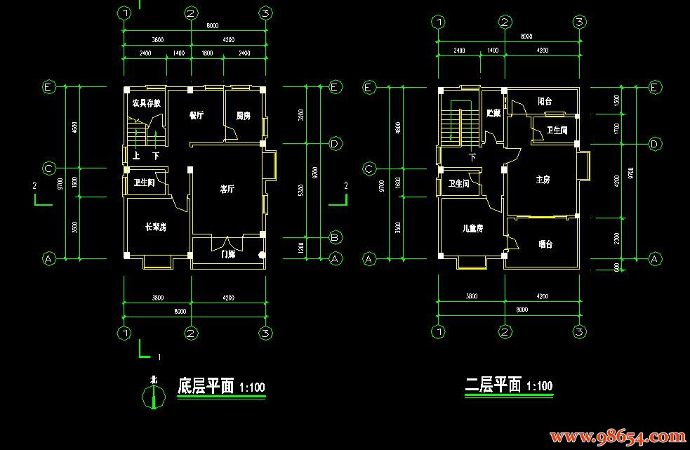 首层面积77平方米2层农村别墅设计施工图一楼平面图