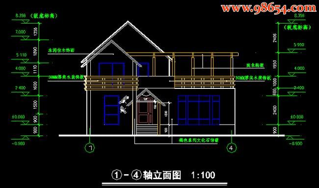 首层面积154平方米2层别墅设计建筑图正立面图