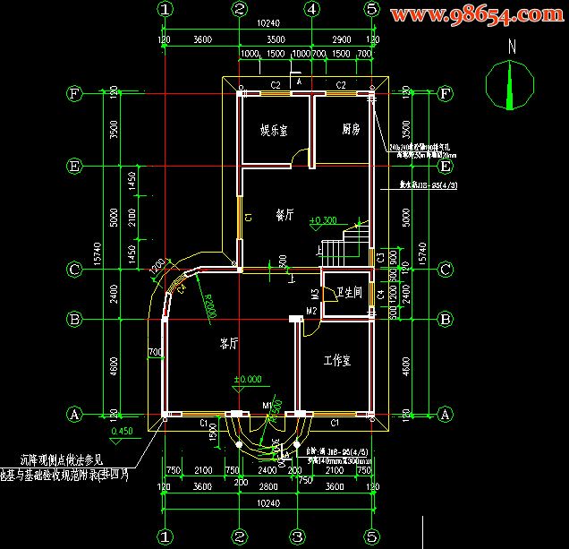 两层130平米带阁楼别墅建施一楼平面图