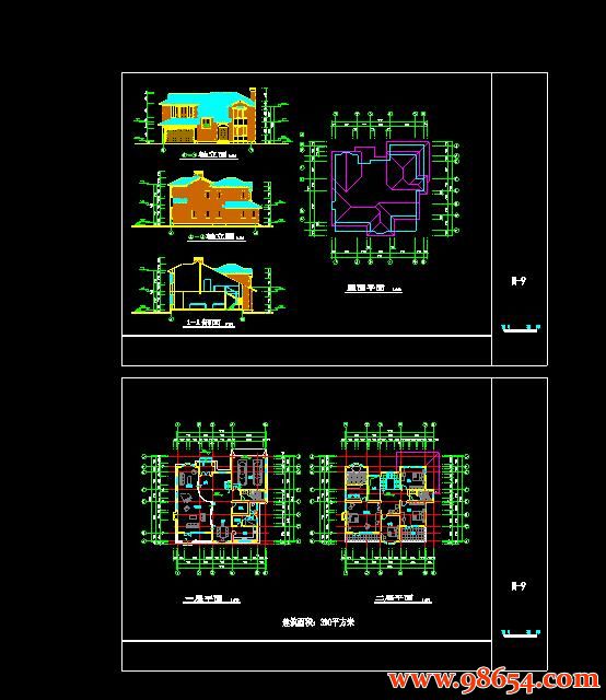 首层面积249平方米2层别墅建筑施工图全套预览图