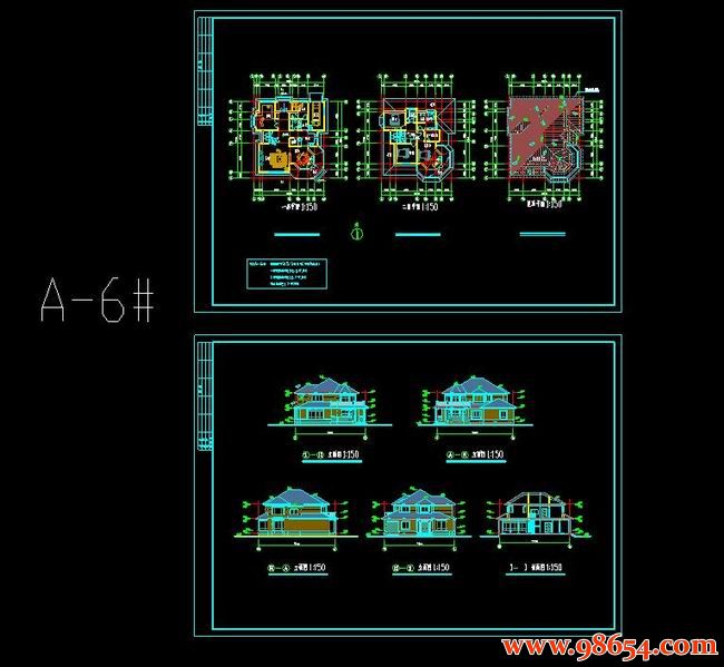 首层面积232平方米2层A6型别墅建筑施工图全套预览图