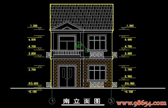 首层面积85平方米2层私家住宅设计建筑图正立面图