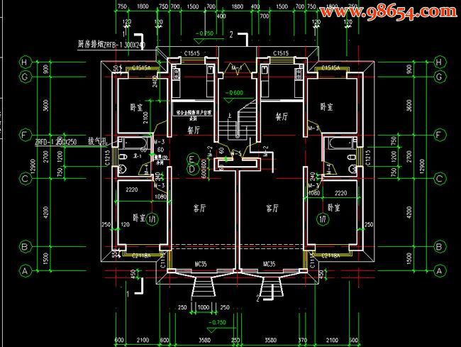 首层193平方米3层某双拼别墅建筑施工图f一楼平面图