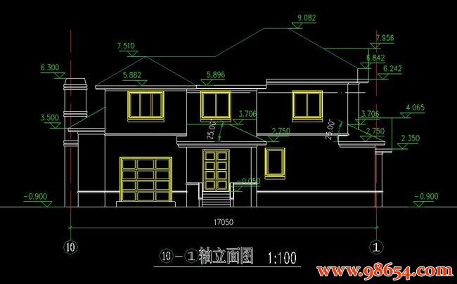 首层面积255平方米2层新农村住宅施工图正立面图