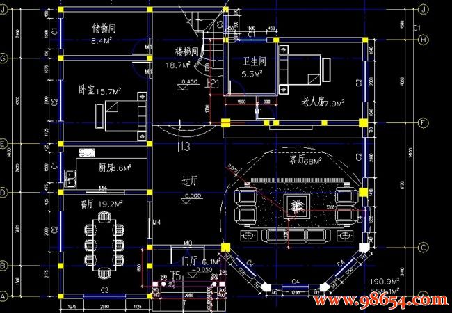 首层面积203平方米三层豪华别墅设计图一楼平面图