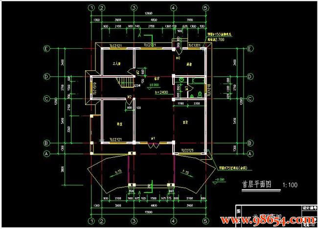 首层面积177平方米2层别墅全套建筑结构施工图一楼平面图