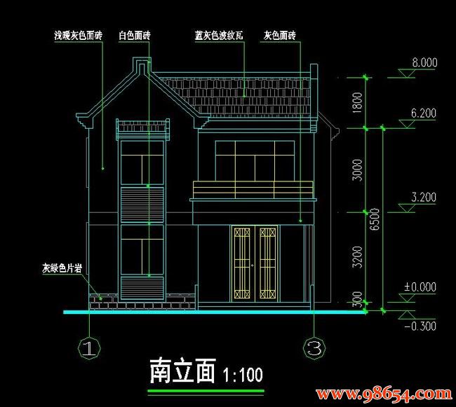 首层面积77平方米2层新农村规划别墅正立面图