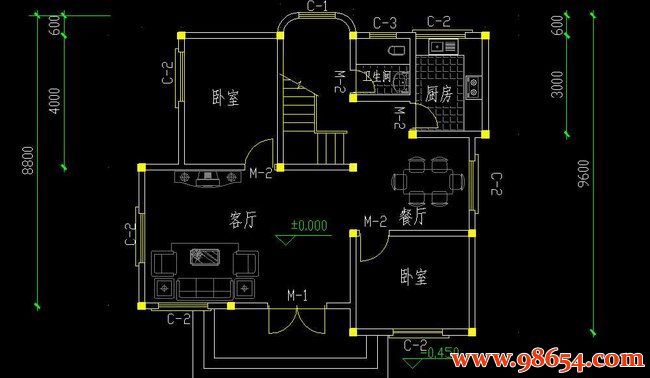 二层独幢乡土风情小户型住宅图纸一楼平面图