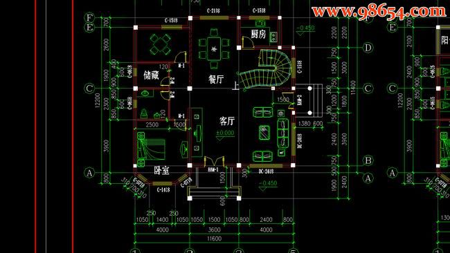 两层农村小别墅建筑方案带效果图一楼平面图