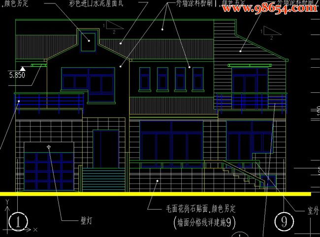 两层带地下室别墅设计图正立面图