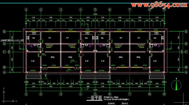 两层3室2厅2卫联排别墅施工图一楼平面图