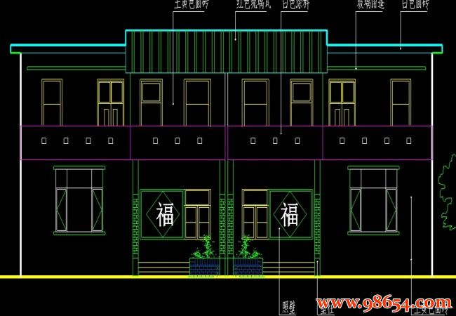 首层面积130平方米二层双拼别墅设计图正立面图