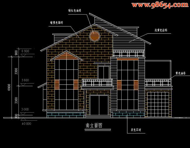 两层274平米6室2厅3卫别墅施工图正立面图