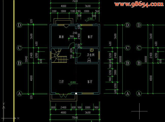 两层带阁楼别墅建筑结构施工图一楼平面图