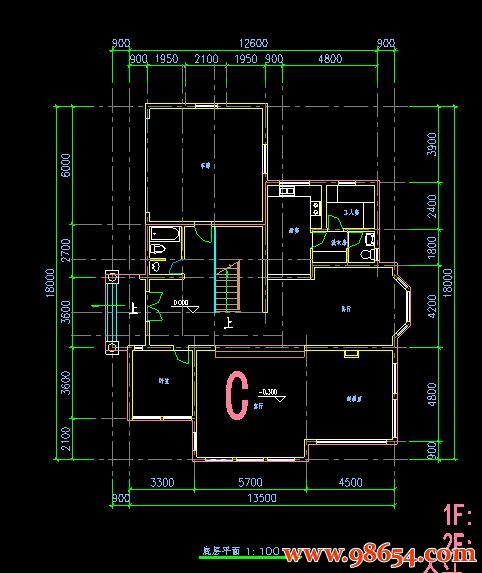 首层面积243平方米2层别墅建筑施工图一楼平面图