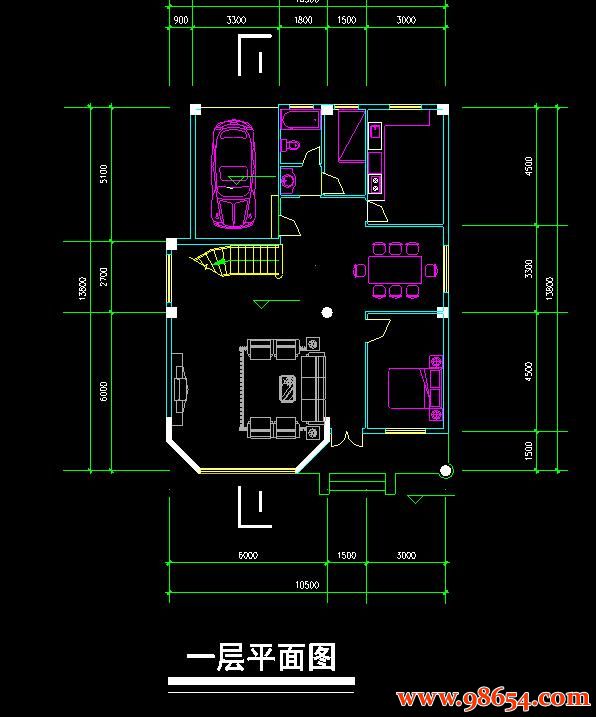 首层面积144平方米3层别墅平立剖建筑图一楼平面图