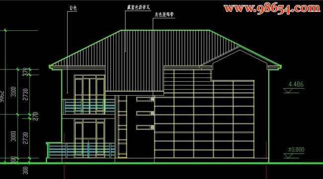 二层别墅CAD图带阁楼正立面图