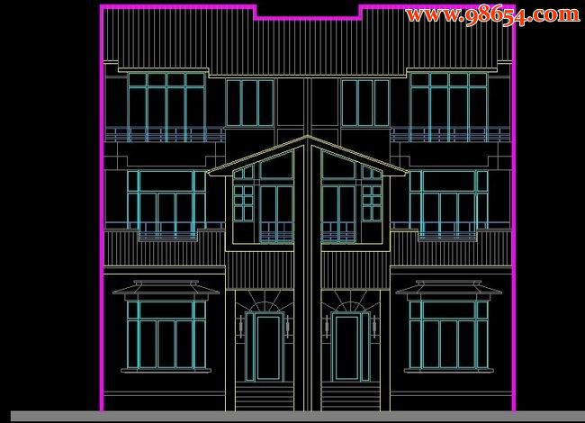 三层双拼别墅建施图 正立面图