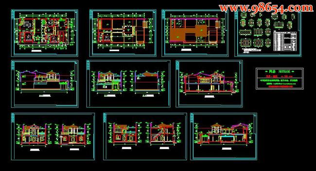 二层仿古四合院式建筑图纸全套预览图