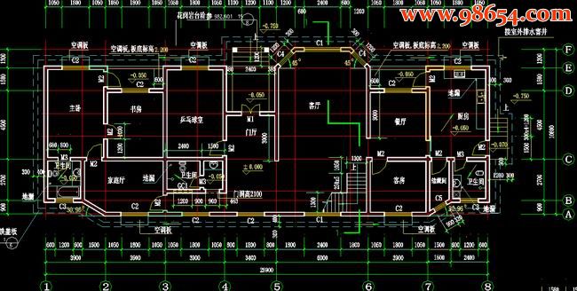 两层312平米私家别墅建筑施工图一楼平面图