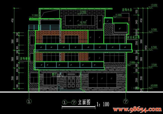 首层面积257平方米3层独栋农村别墅设计图正立面图