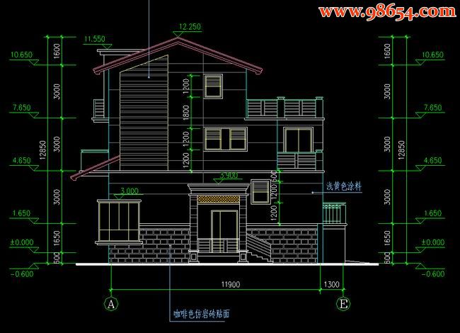 首层55平米3层吉安别墅施工图(一)正立面图