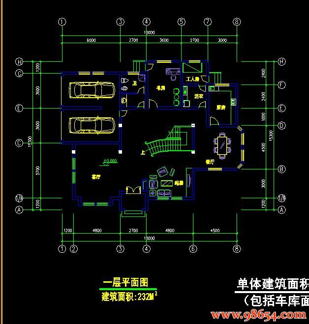 首层面积275平方米3层农村独栋别墅设计施工图一楼平面图