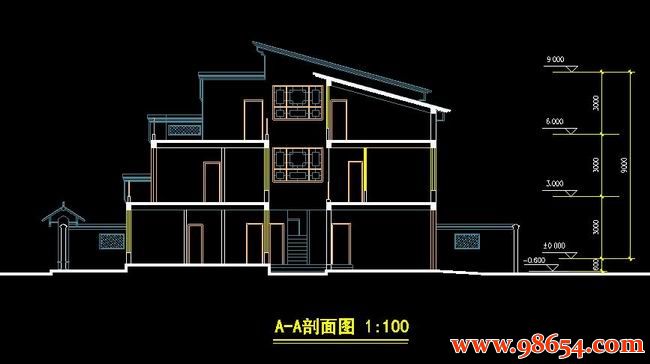 首层面积300平方米3层豪华型双拼别墅方案正立面图