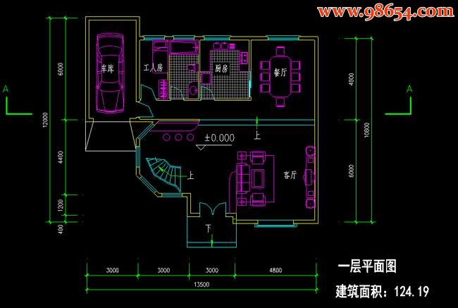 首层145平方米2层乡村别墅一楼平面图