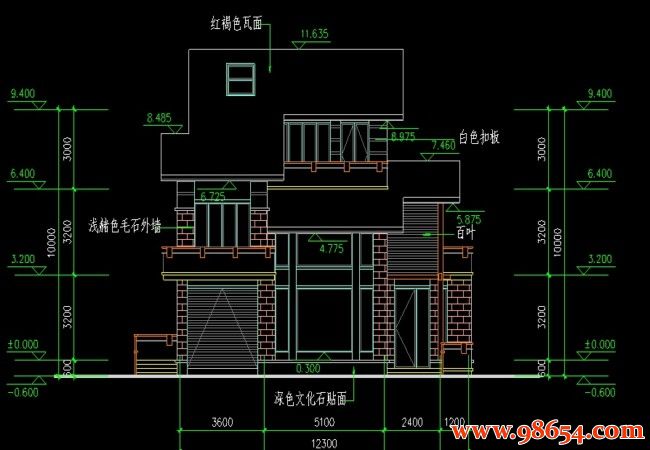 首层面积173平方米三层别墅设计图正立面图