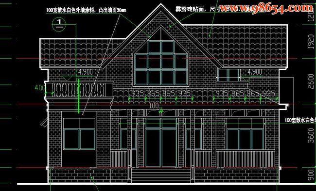 某地旧村改造二层简约住宅户型图正立面图