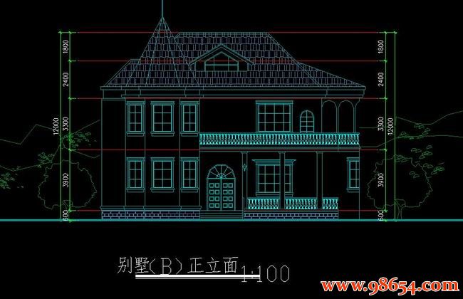 首层面积259平方米2层农村别墅建筑设计图正立面图