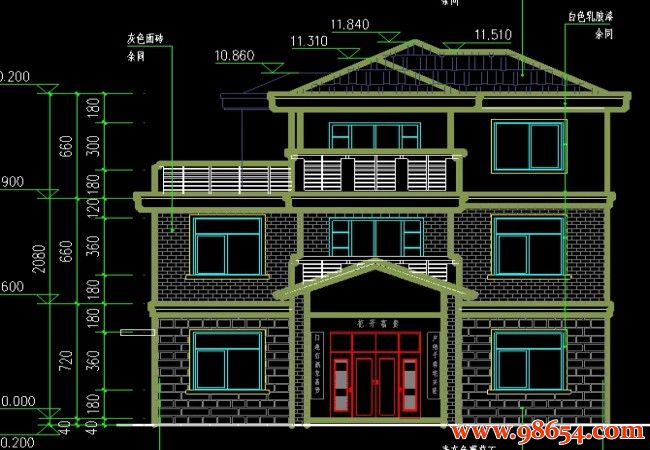 首层面积100平方米三层别墅设计图正立面图