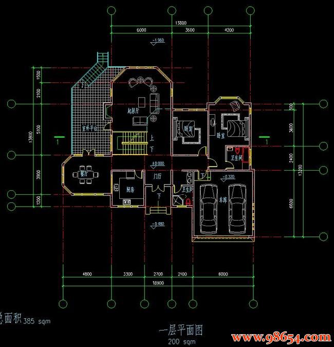 首层面积260平方米2层别墅全套设计施工图一楼平面图