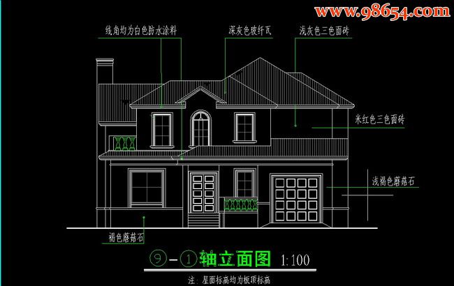 别墅E7施工图正立面图